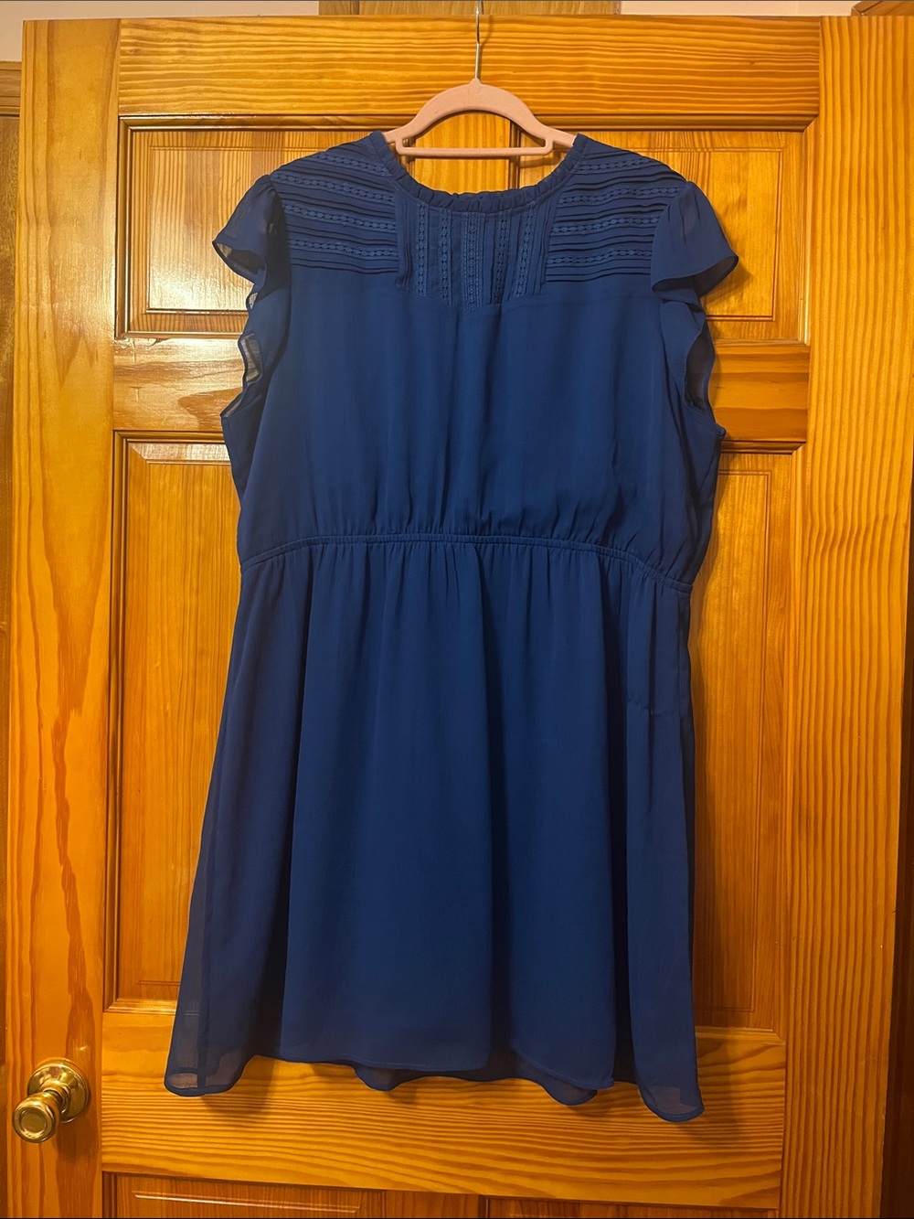 Blue Flutter Sleeve Chiffon Dress